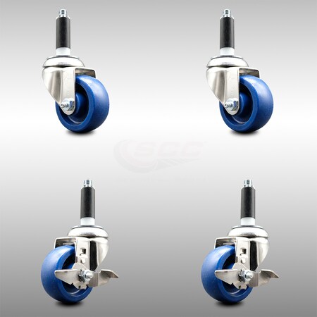 Service Caster 3 Inch 316SS Solid Poly Swivel 3/4 Inch Expanding Stem Caster Brake SCC, 2PK SCC-SS316EX20S314-SPUS-2-TLB-2-34